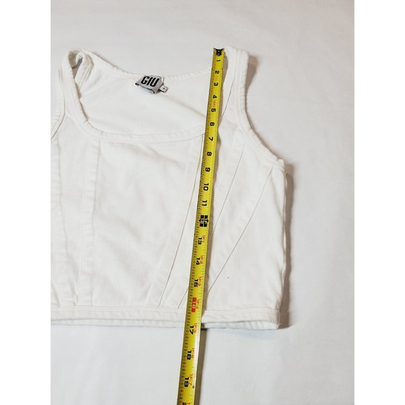 GIU White Corset Style Crop Tank Top Women Size P Medium 100% Cotton‎ - Picture 5 of 8